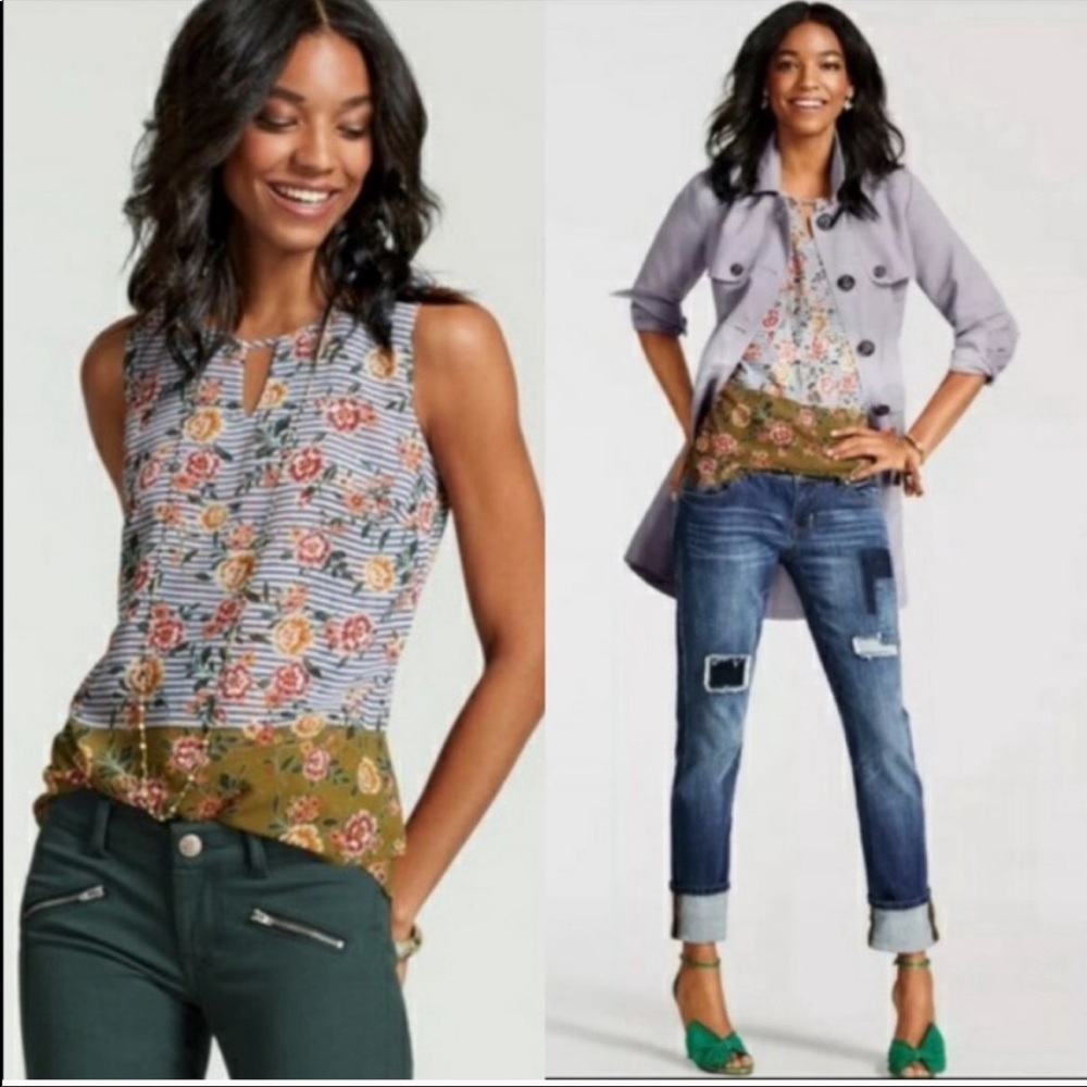 Cabi Penelope Floral Striped Sleeveless Top